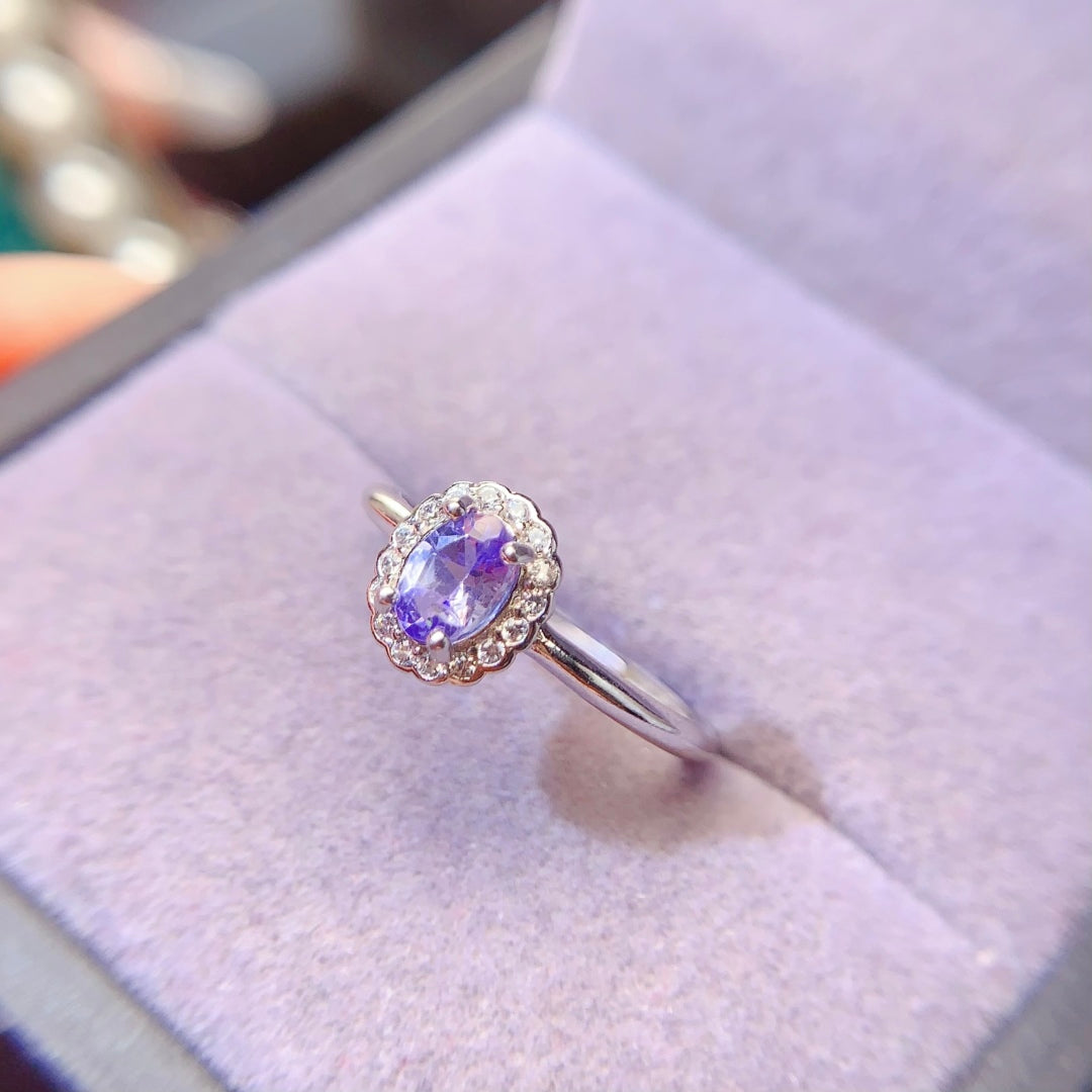 S925 Silver Natural Tanzanite Vintage Ring
