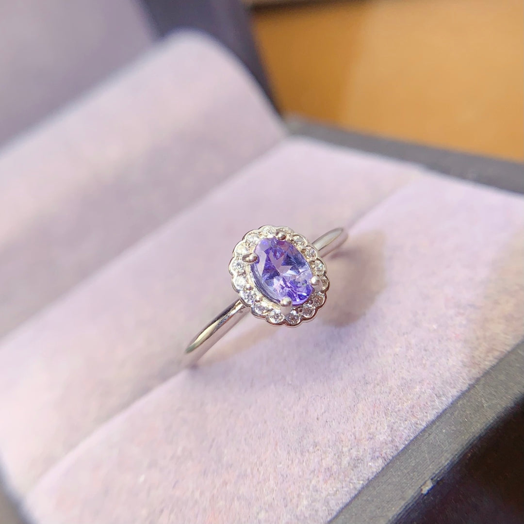 S925 Silver Natural Tanzanite Vintage Ring