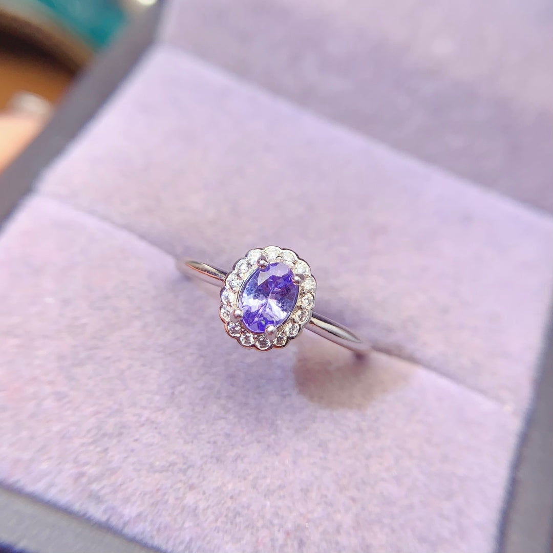 S925 Silver Natural Tanzanite Vintage Ring