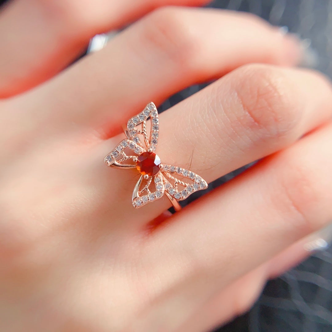 S925 silver Natural fanta garnet ring