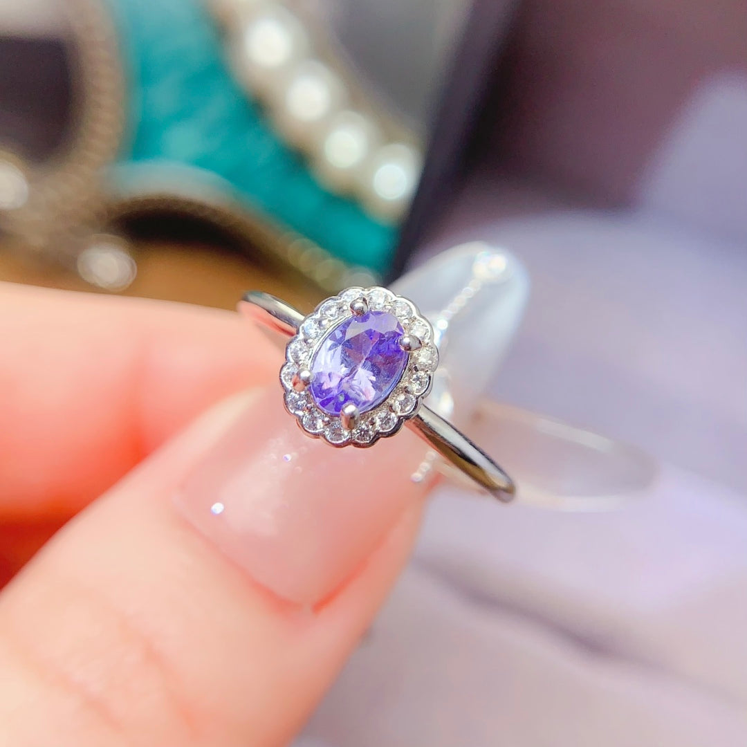 S925 Silver Natural Tanzanite Vintage Ring